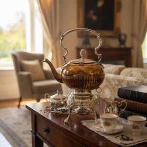 Vintage Ornate Silver-Plated "Spirit" Kettle with Warming Stand